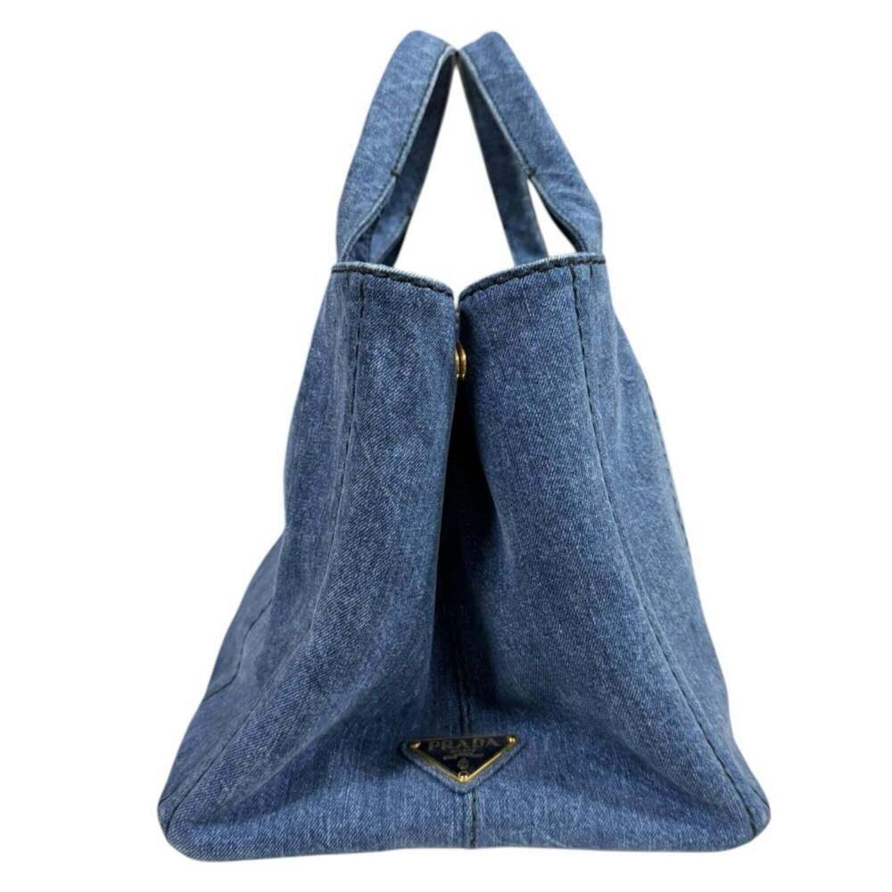 Prada Canapa Tote M Shoulder Bag, Denim 1BG642 Blue, Women's, PRADA 2-way - Picture 4 of 16